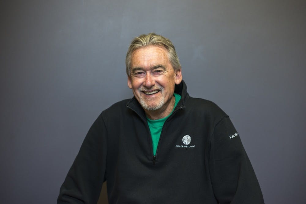 <p>East Lansing Mayor Mark Meadows poses for a portrait on April 14, 2017 at The State News at 435 E. Grand River Ave. Meadows was the East Lansing Mayor from 1997 through 2005 and was reelected in 2015.</p>