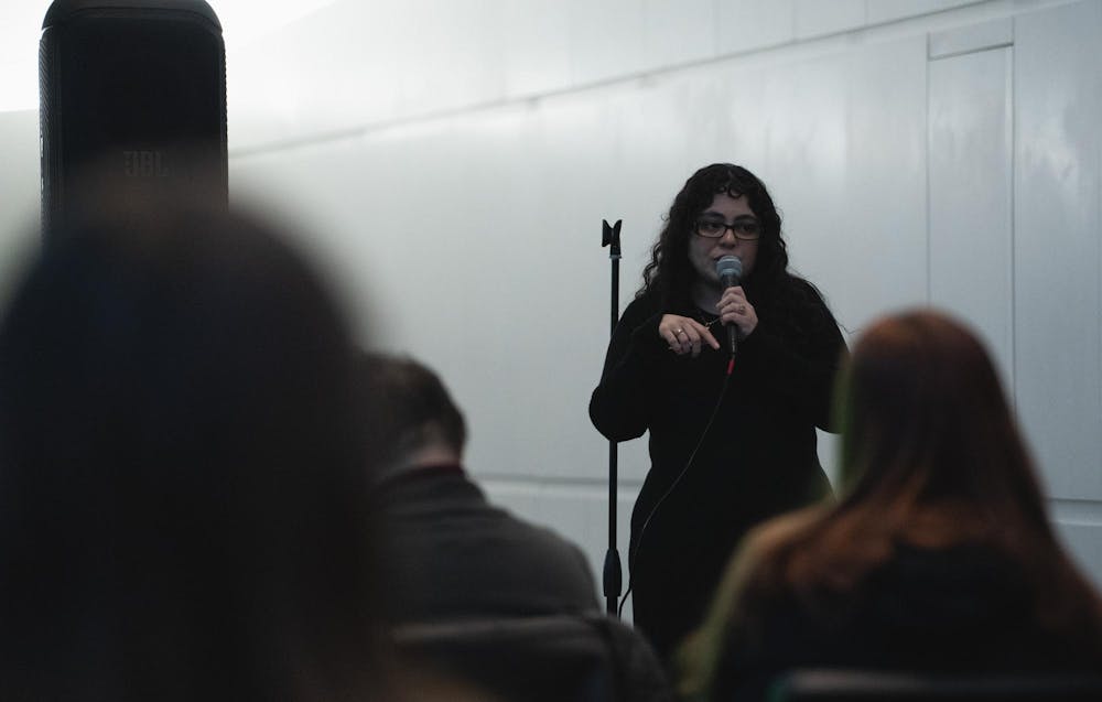 The host during the 2026 MSU Latinx Film Festival at the Broad Art Museum in East Lansing, on Feb. 20th, 2026.