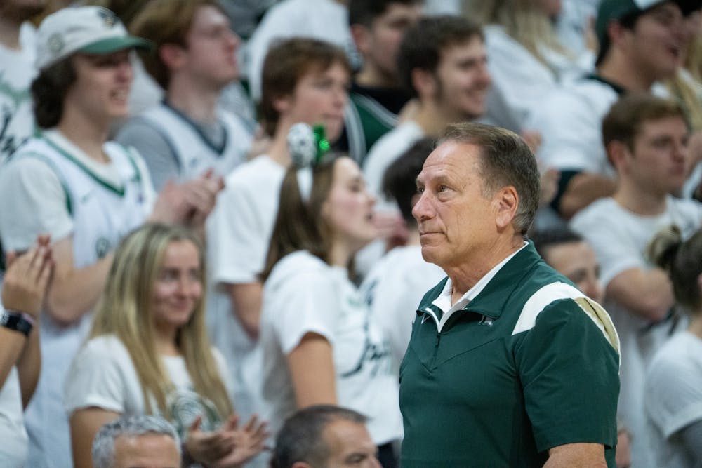 <p>Head coach Tom Izzo walks back to the bench during the Spartans&#x27; 73-55 win over Northern Arizona on Nov. 7, 2022.</p>