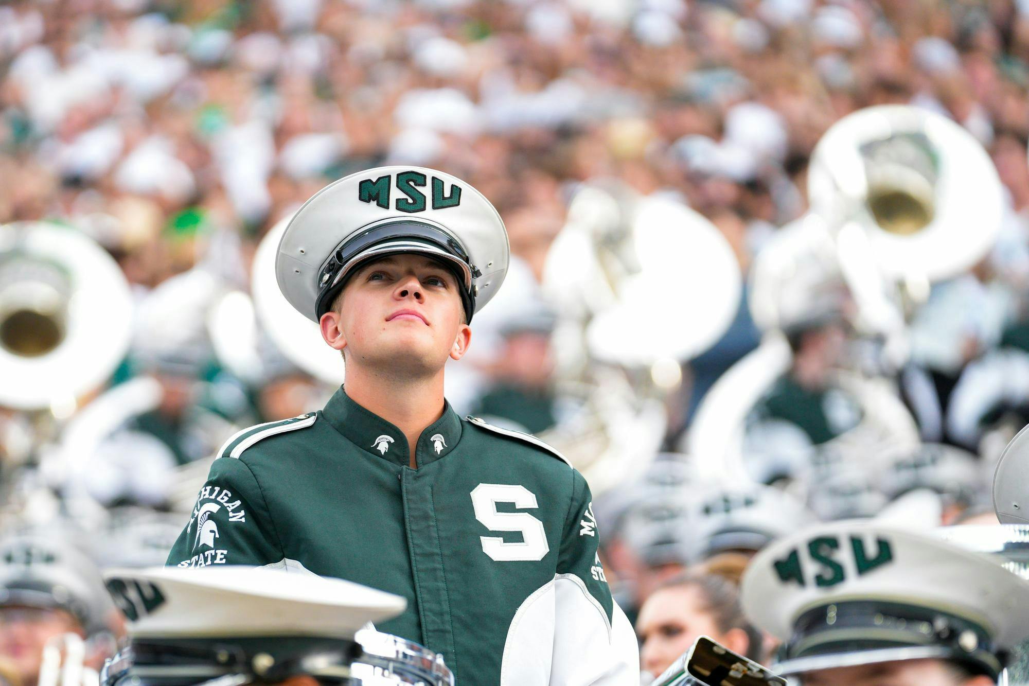 Members of the Michigan State University marching band during the game against University of Washington at Spartan Stadium on Sept. 16, 2023. 