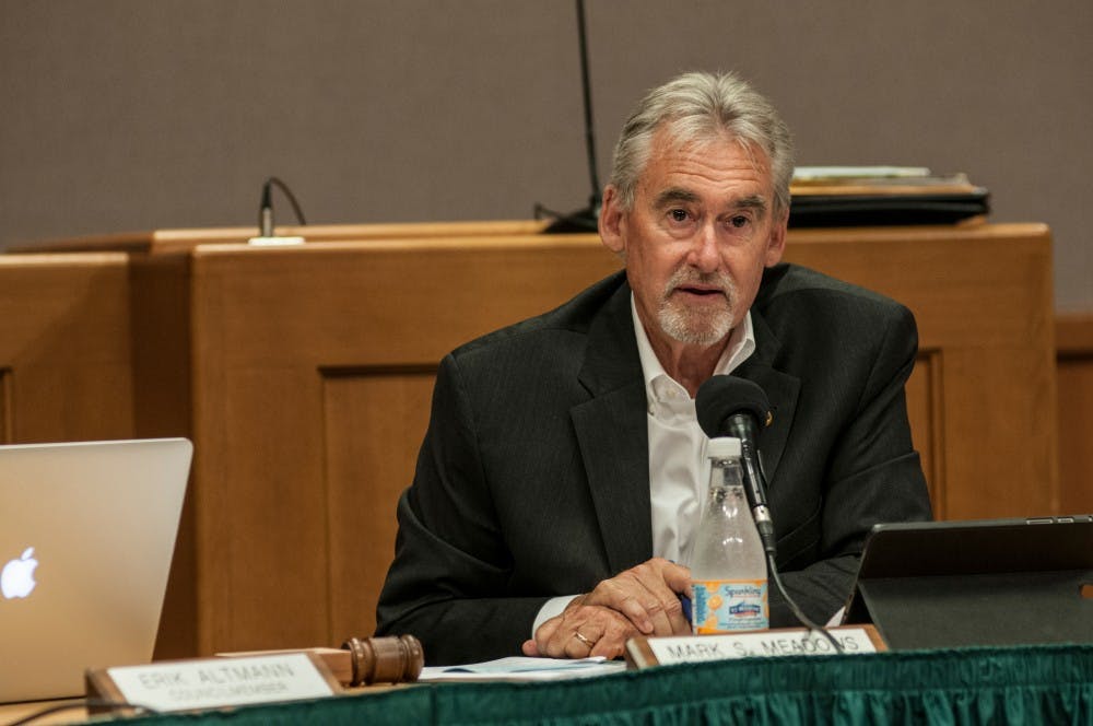 East Lansing Mayor Mark Meadows speaks during a city council meeting on Sept. 13, 2016 at East Lansing City Hall. The city council meets to take action on legislative matters on several Tuesdays of each month.