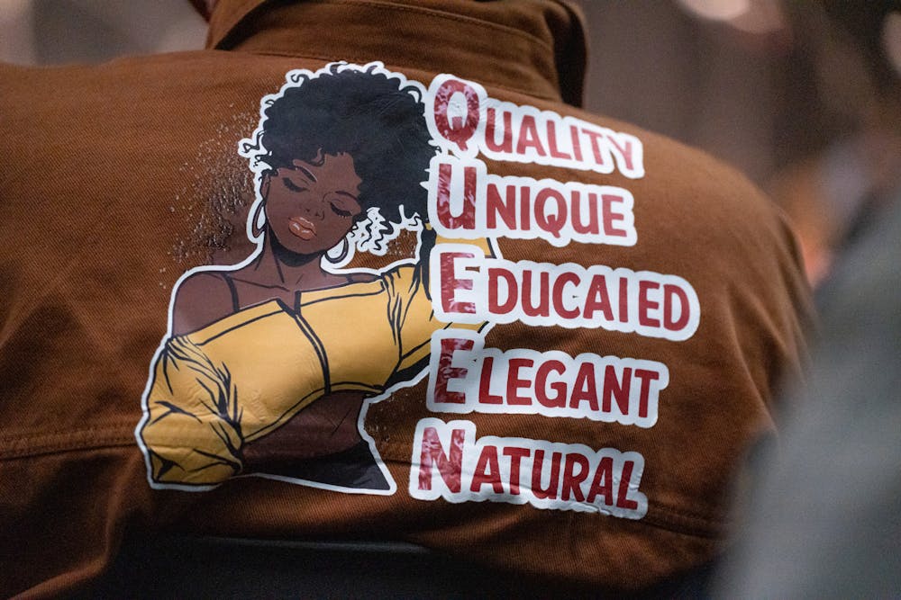 <p>The back of a jacket sends a message during the 2nd Annual Juneteenth celebration at the Breslin Student Events Center on June 17, 2022. </p>
