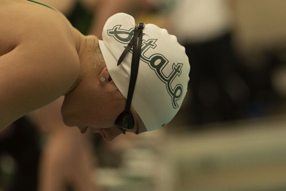 A Michigan State swimmer concentrates before the women's 200 butterfly. Michigan State hosted the swim and dive meet against Oakland on January 18. 