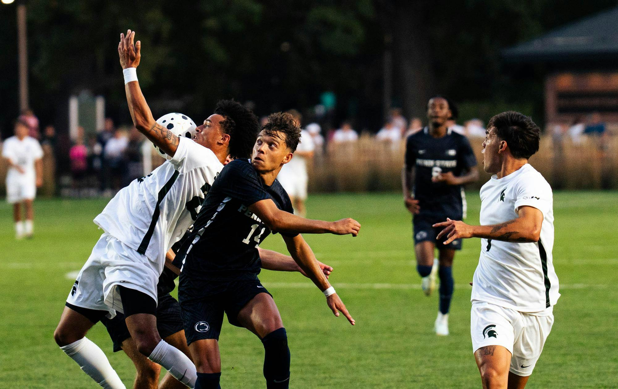<p>MSU freshman Kayden Hudson (20) bounces the ball versus Penn State at the DeMartin Soccer Complex in East Lansing, Michigan on Oct. 3, 2025.</p>