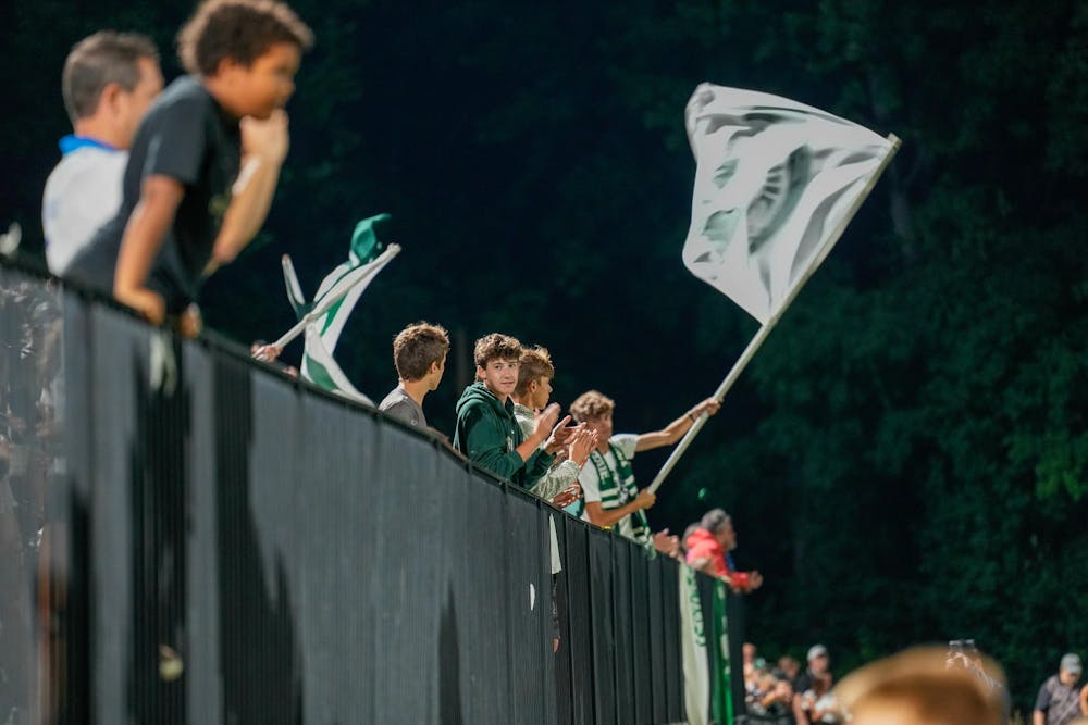 <p>Fans celebrate as Michigan State Men’s Soccer Team defeats Indiana University 2-1 at the DeMartin Soccer Field on Sept. 22, 2023. </p>