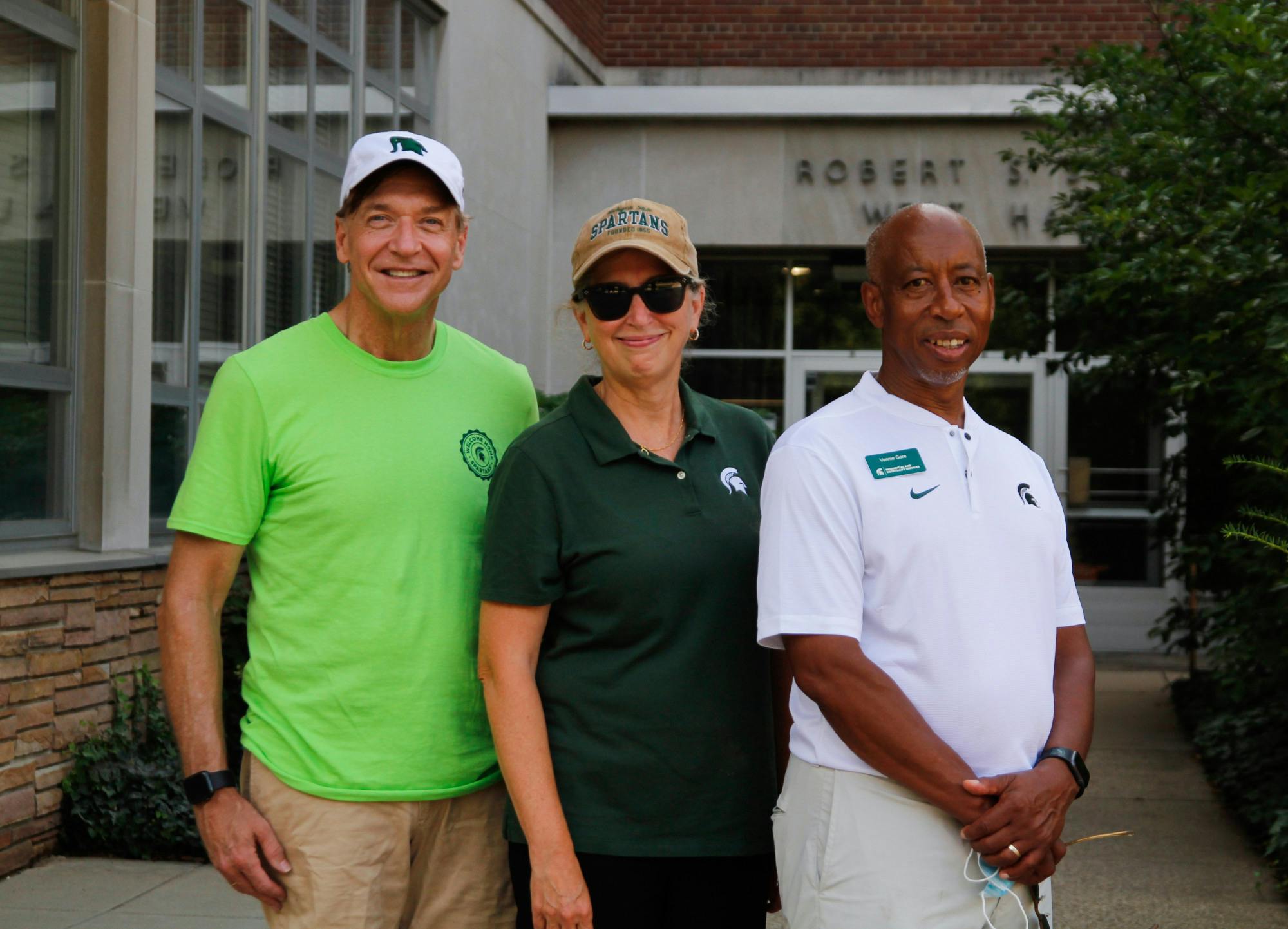 President Samuel L. Stanely Jr., Provost Teresa Woodruff and Senior Vice President for RHS and Auxiliary Enterprises Vennie Gore. August 28, 2021.