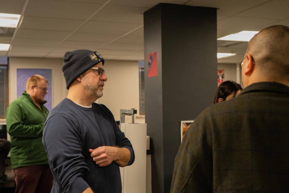 <p>Students talk at the RCAH Record Label Organization in East Lansing, MI, Jan. 21 2026</p>