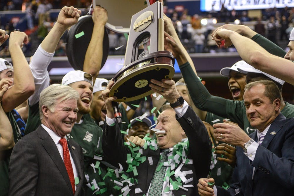 The Spartans celebrate after the game against Duke at Capital One Arena on March 31, 2019. The Spartans defeated the Blue Devils, 68-67. The Spartans are the East Regional Winners and are headed to the Final Four.