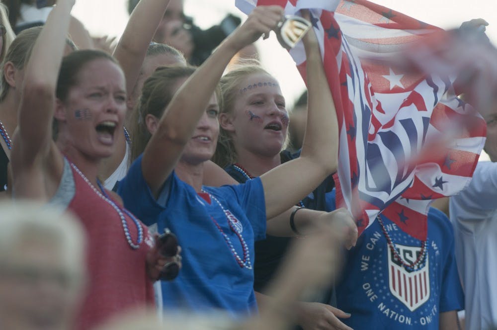 Fans cheer after the United States scored a goal during the U-17 WNT game against Brazil on August 9, 2016 at DeMartin Stadium. The United States tied Brazil 02-02.