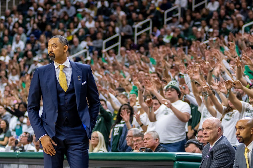 <p>Michigan Men&#x27;s basketball Head Coach Juwan Howard looks on against MSU. The Spartans defeated Michigan 87-69, at the Breslin Student Events Center on Jan. 5, 2020. </p>