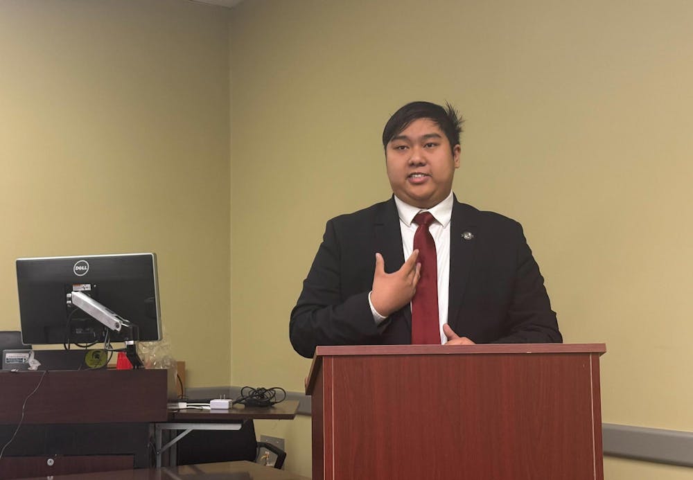 Tony Pham speaks to the Associated Students of MSU on April 17, 2025. 