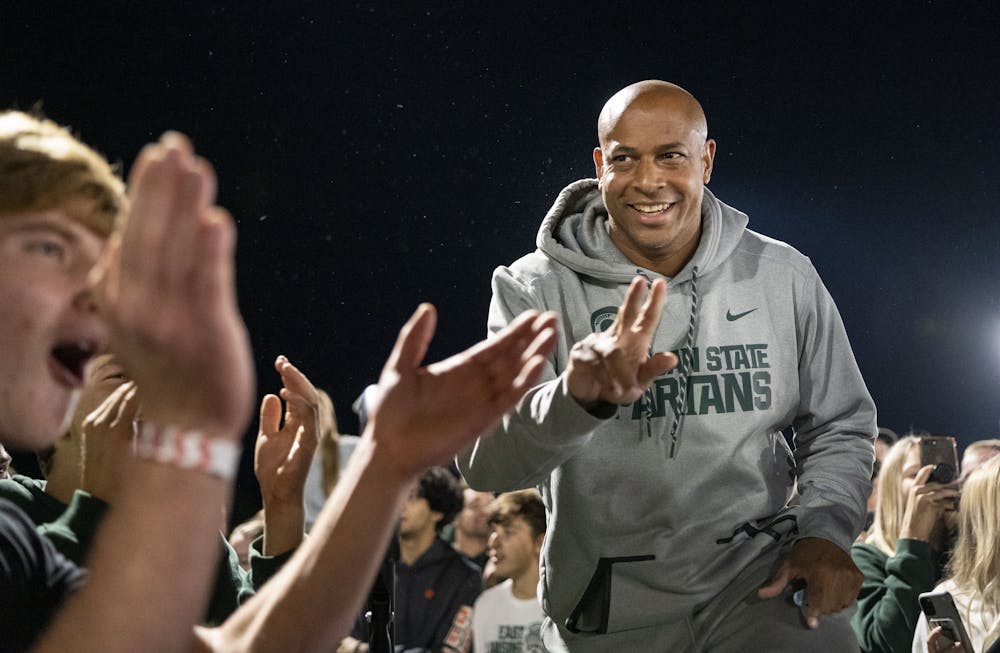 <p>Assistant Coach Mark Montgomery during the Izzone Campout on Friday, Sept. 30, 2022 at Munn Field.</p>