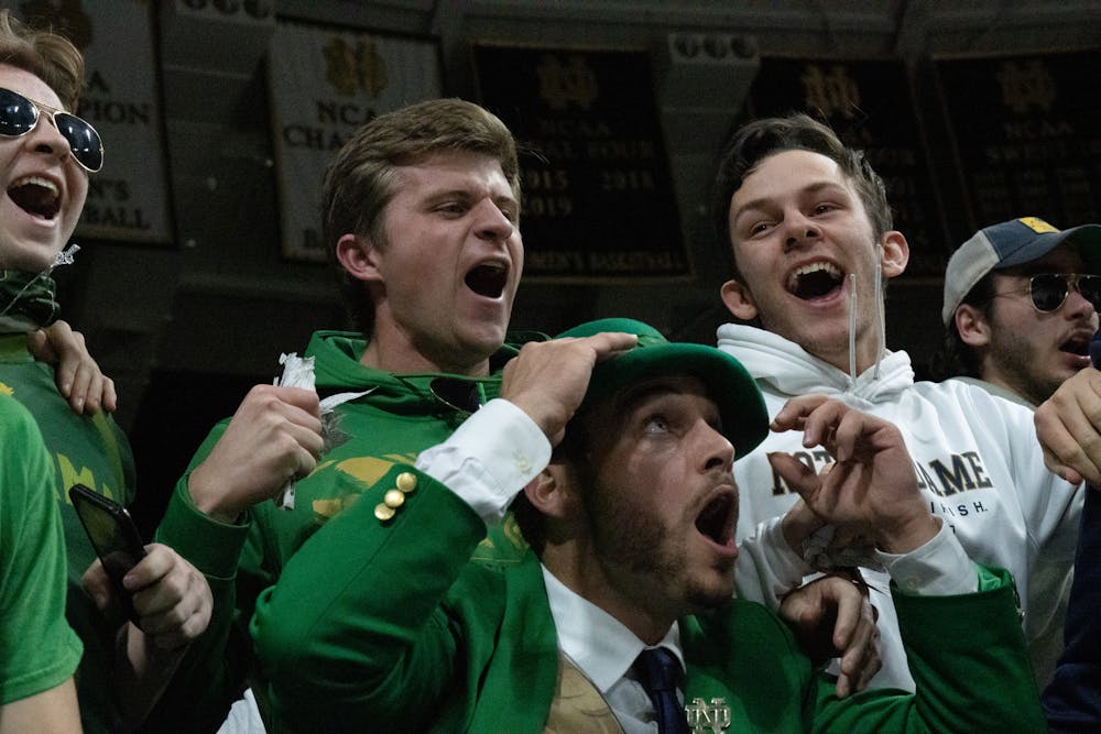 <p>The Notre Dame student section during the Notre Dame v. MSU game held at the Joyce Center on November 30, 2022. The Spartans lost to the Fighting Irish 52 -70.</p>