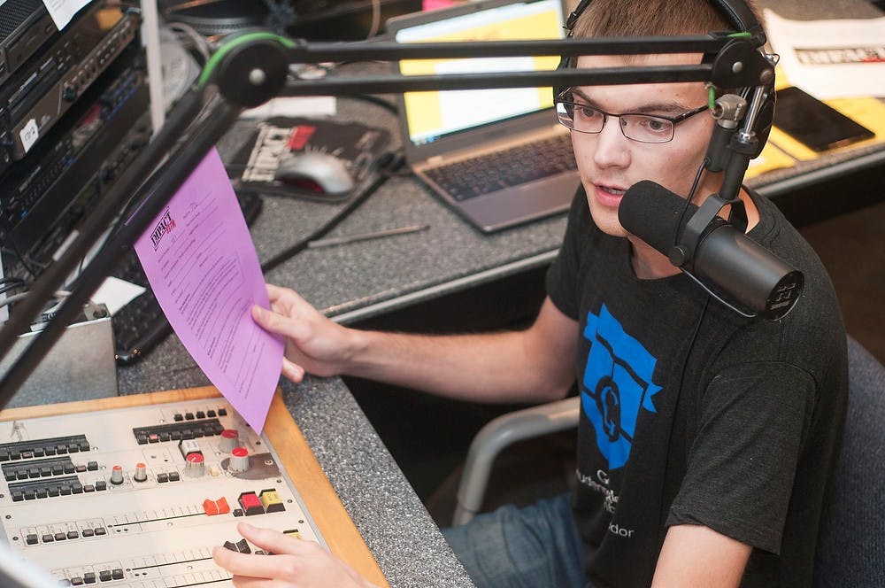 	<p>Mechanical engineer senior Eric Schendel DJs for <span class="caps">MSU</span>&#8217;s Impact radio station. Impact has been nominated for College Radio Station of the Year honors. Margaux Forster/The State News </p>