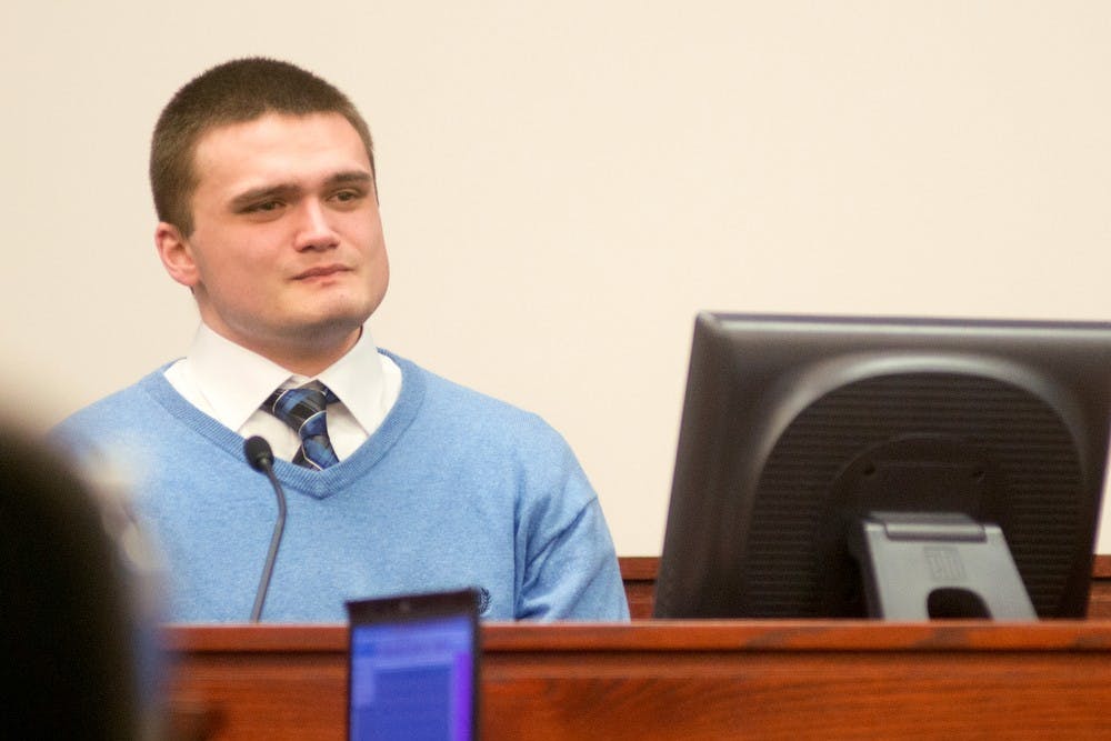 	<p>Alleged murderer Connor McCowan during his testimony Oct. 11, 2013, at the Ingham County Circuit Court in Lansing. McCowan is accused of fatally stabbing <span class="caps">MSU</span> student Andrew Singler after getting in a fight with him over text messages Feb. 23. Julia Nagy/The State News </p>