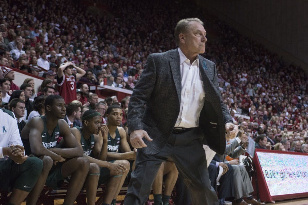<p>Head Coach Tom Izzo shows emotion during the game against Indiana on Feb. 3, 2018 at Simon Skjodt Assembly Hall. The Spartans beat the Hoosiers 63-60 (C.J. Weiss | The State News)&nbsp;</p>