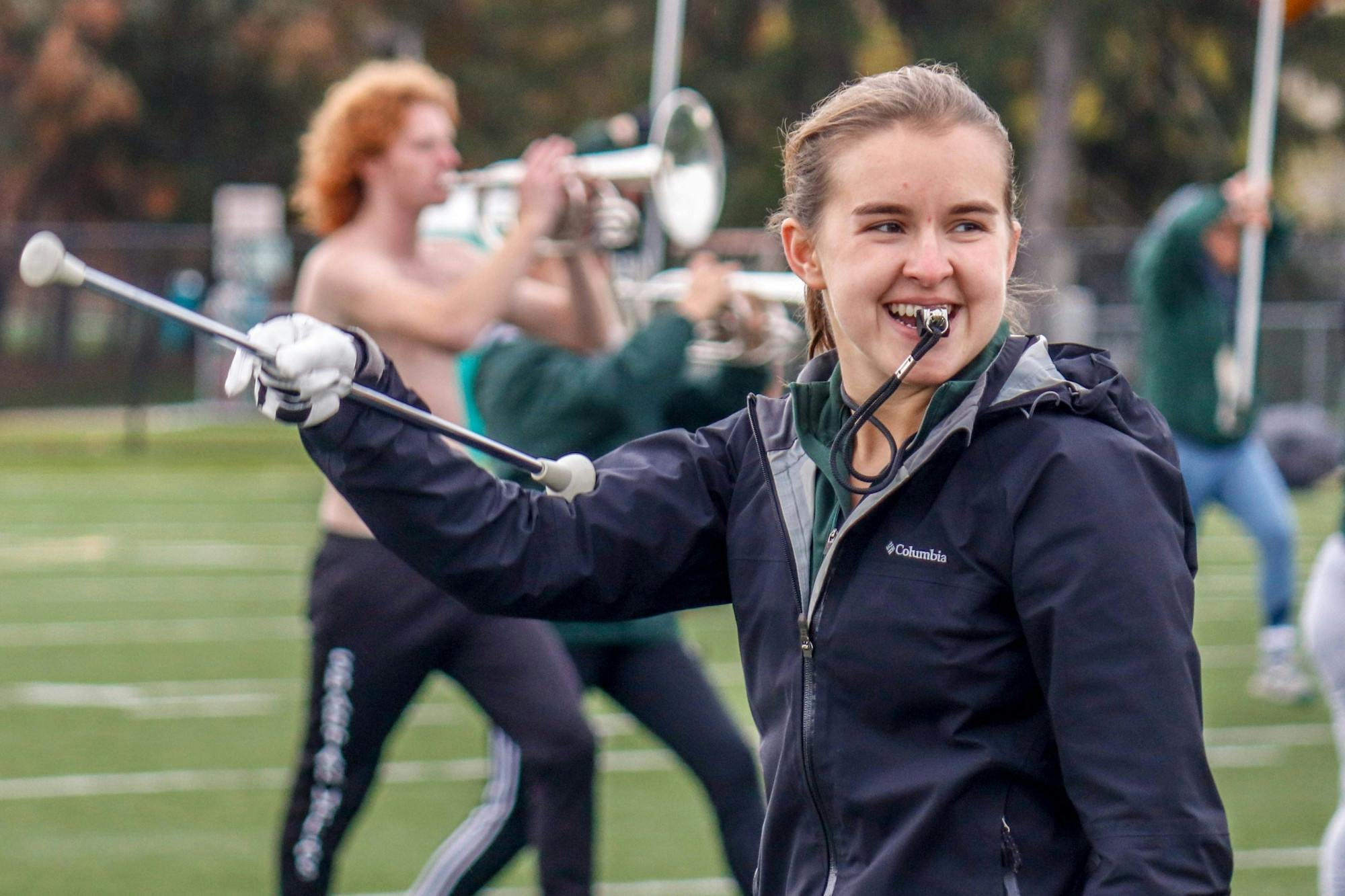 Lisa Lachowski rehearses at Munn Field on Oct. 22, 2019.