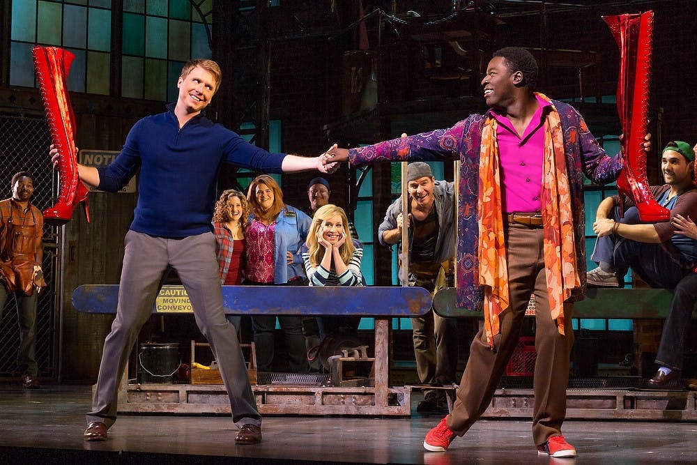 <p>Steven Booth and Kyle Taylor Parker perform Kinky Boots during the tour of their show. Photo courtesy of Matthew Murphy</p>