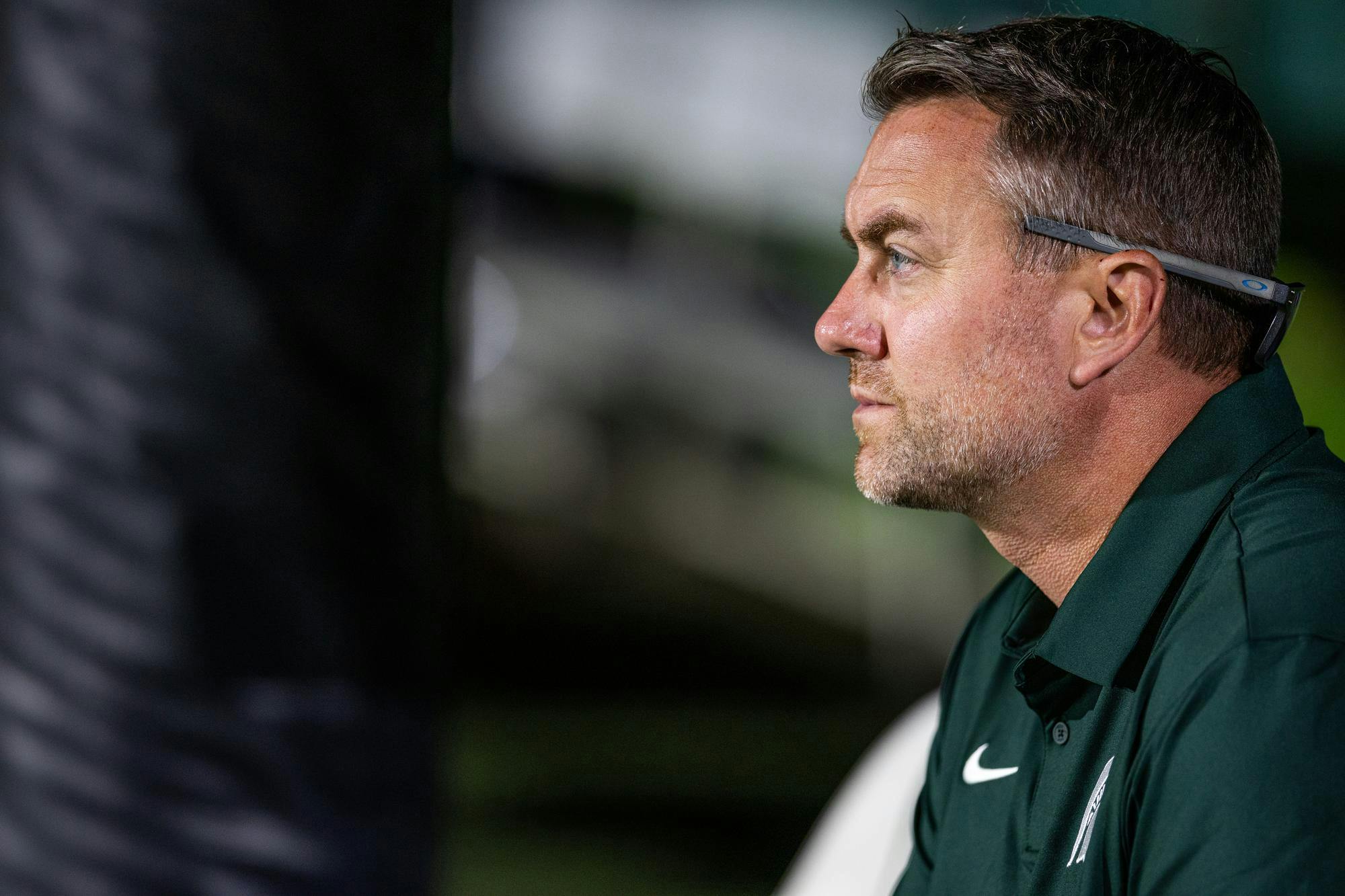 <p>Michigan State head women's soccer coach Jeff Hosler at DeMartin Stadium in East Lansing, Mich., on Aug. 12, 2026.</p>