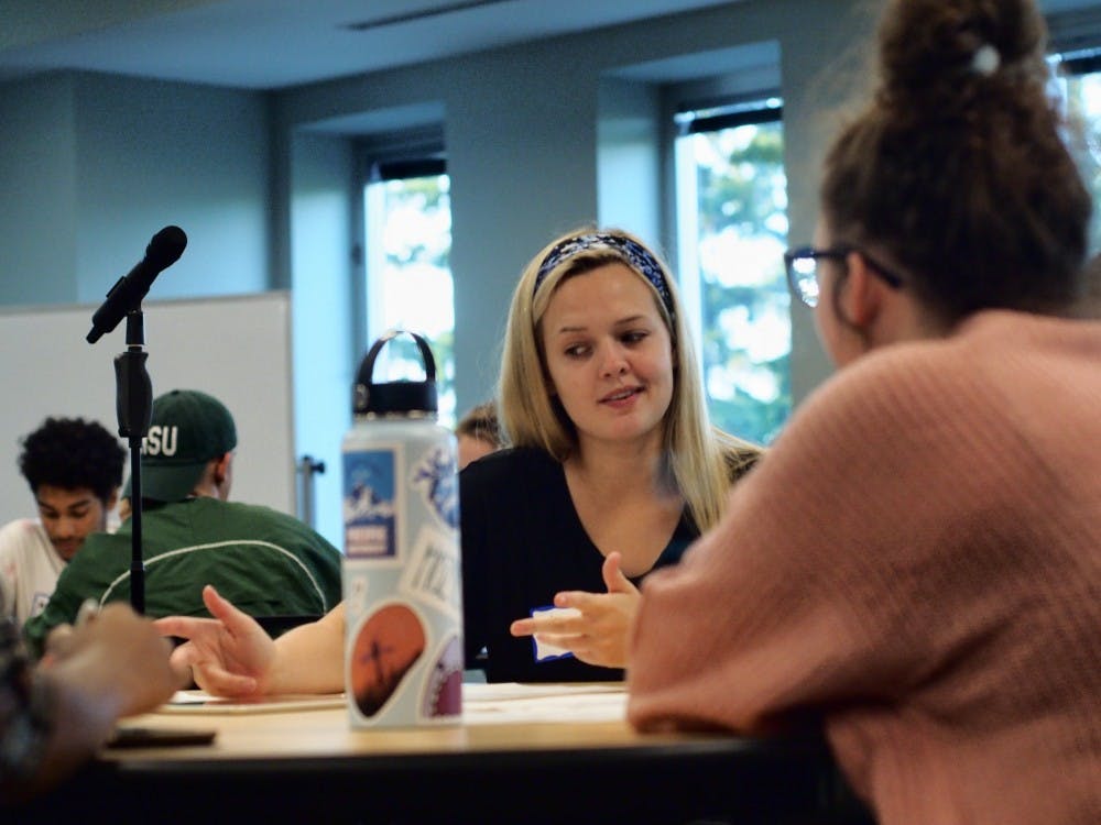 Students and community members discuss displacement and structural racism during an One Book, One Community event held at the MSU Main Library on September 23, 2019. 