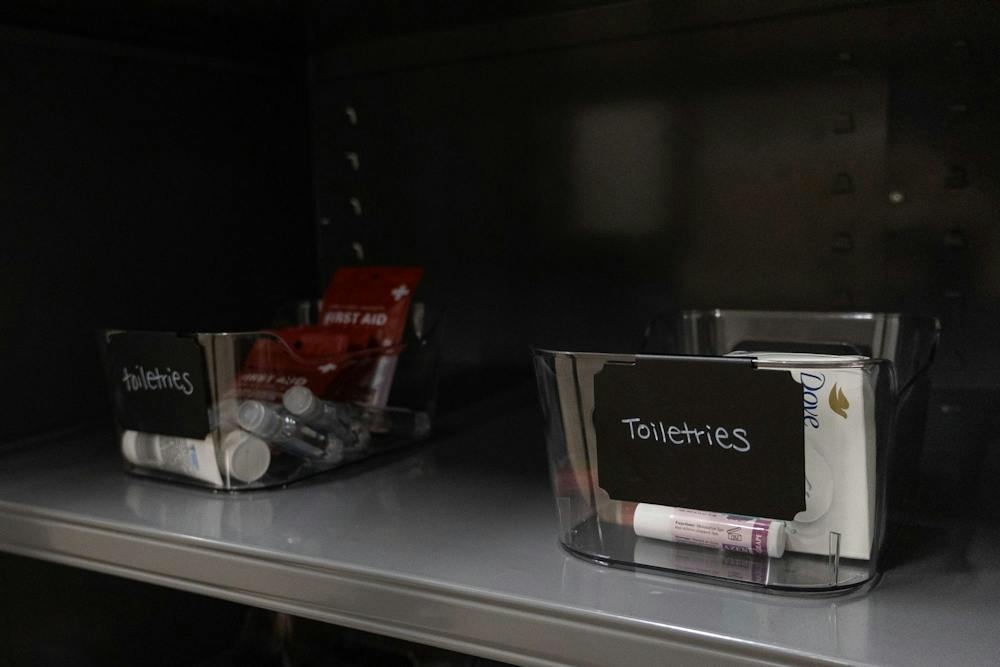 <p>Two bins of toiletry donations are located inside of the Thrive Space donation closet in Berkey Hall in East Lansing, Mich., on Wednesday, September 9th, 2026.</p>