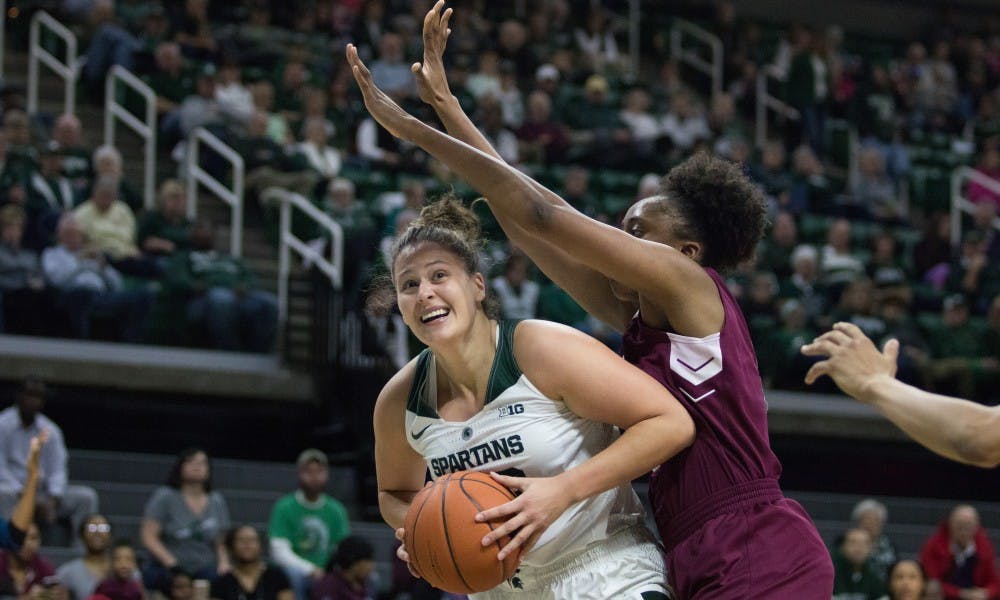 Senior center Jenna Allen (33) makes a shot during the game against Texas Southern University at Breslin Center on Dec. 2, 2018. The Spartans defeated the Tigers, 91-45. 
