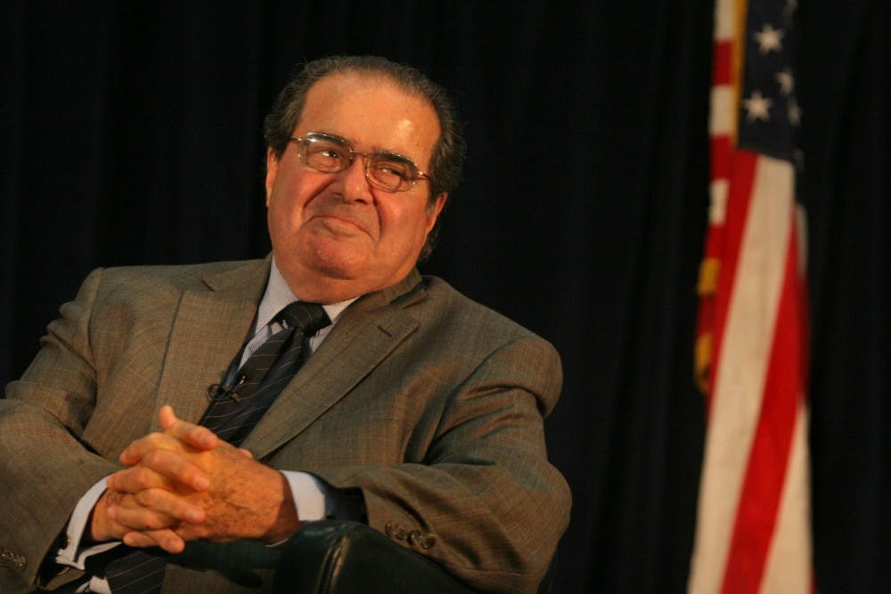 Supreme Court Justice Antonin Scalia is shown in September 2010 at the University of California, Hastings. Scalia died on Saturday, Feb. 13, 2016. 