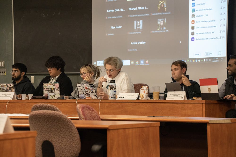 <p>The student government panelists during the ASMSU General Assembly on Oct. 6, 2022, in the International Center. </p>
