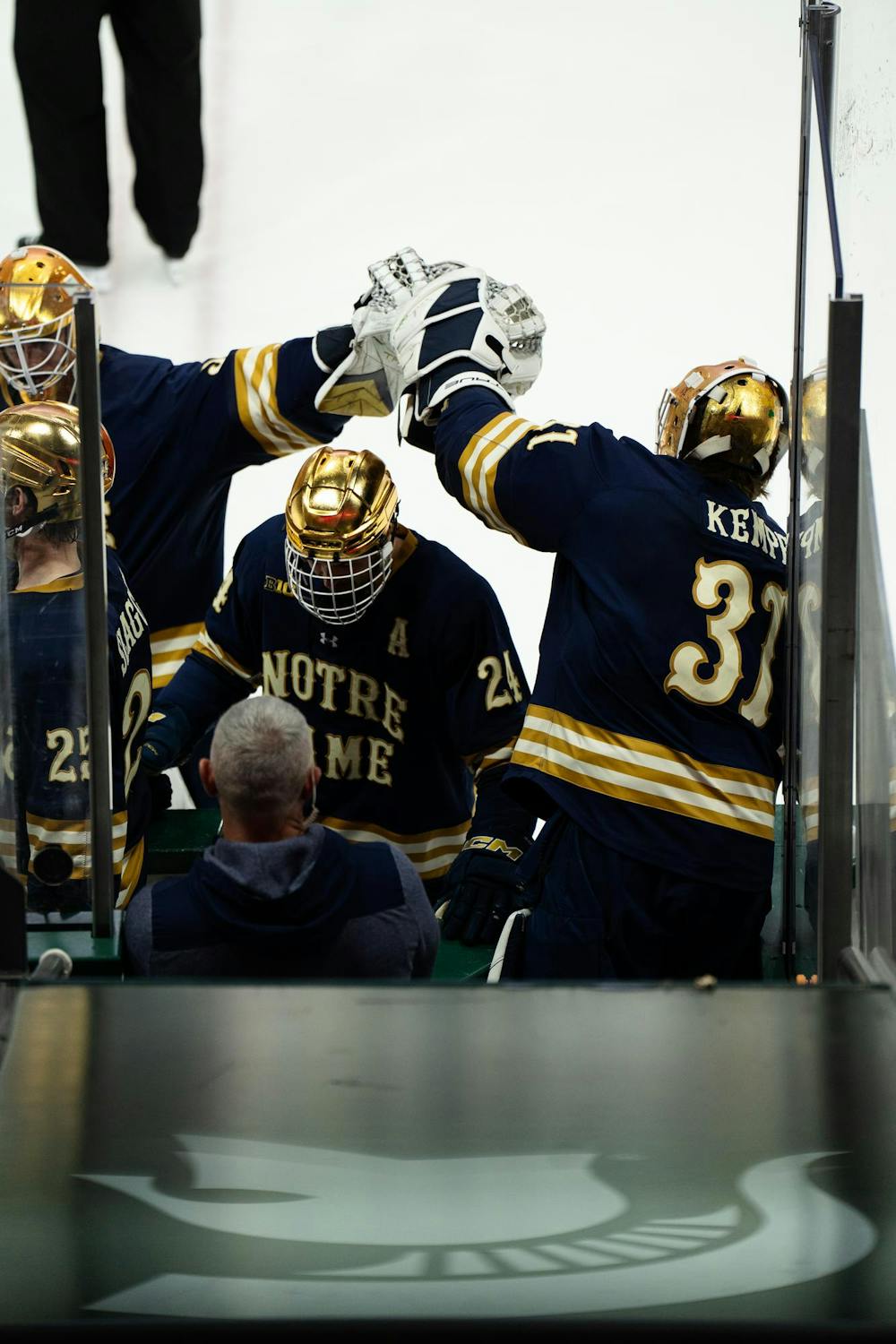 <p>Notre Dame graduate forward Ian Murphy (24) heads to the bench during the third period against Michigan State at Munn Ice Arena on March 15, 2025. The Spartans took a 1-0 victory over the Fighting Irish, advancing to the Big Ten Championship.</p>