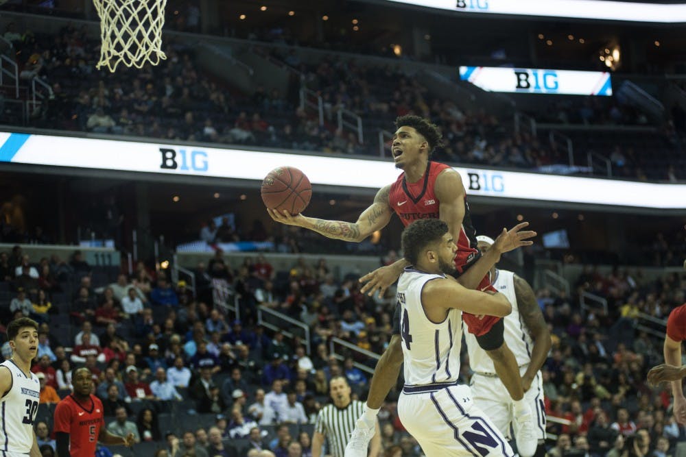 Rutgers sophomore guard Corey Sanders (3) shoots the ball during the first half of the second round of the Big Ten Tournament on March 9, 2017 at Verizon Center in Washington D.C.