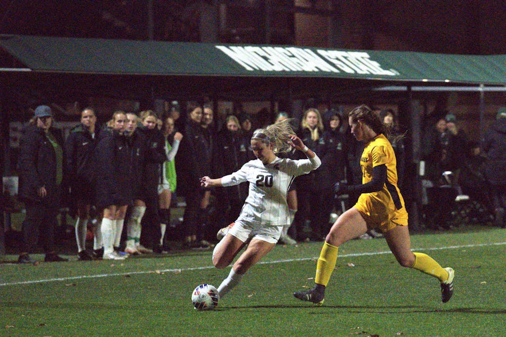 <p>Spartan Midfielder Zivana Labovic kicks the ball towards the goal during the playoff match against the Milwaukee Panthers on Nov. 11, 2022. </p>