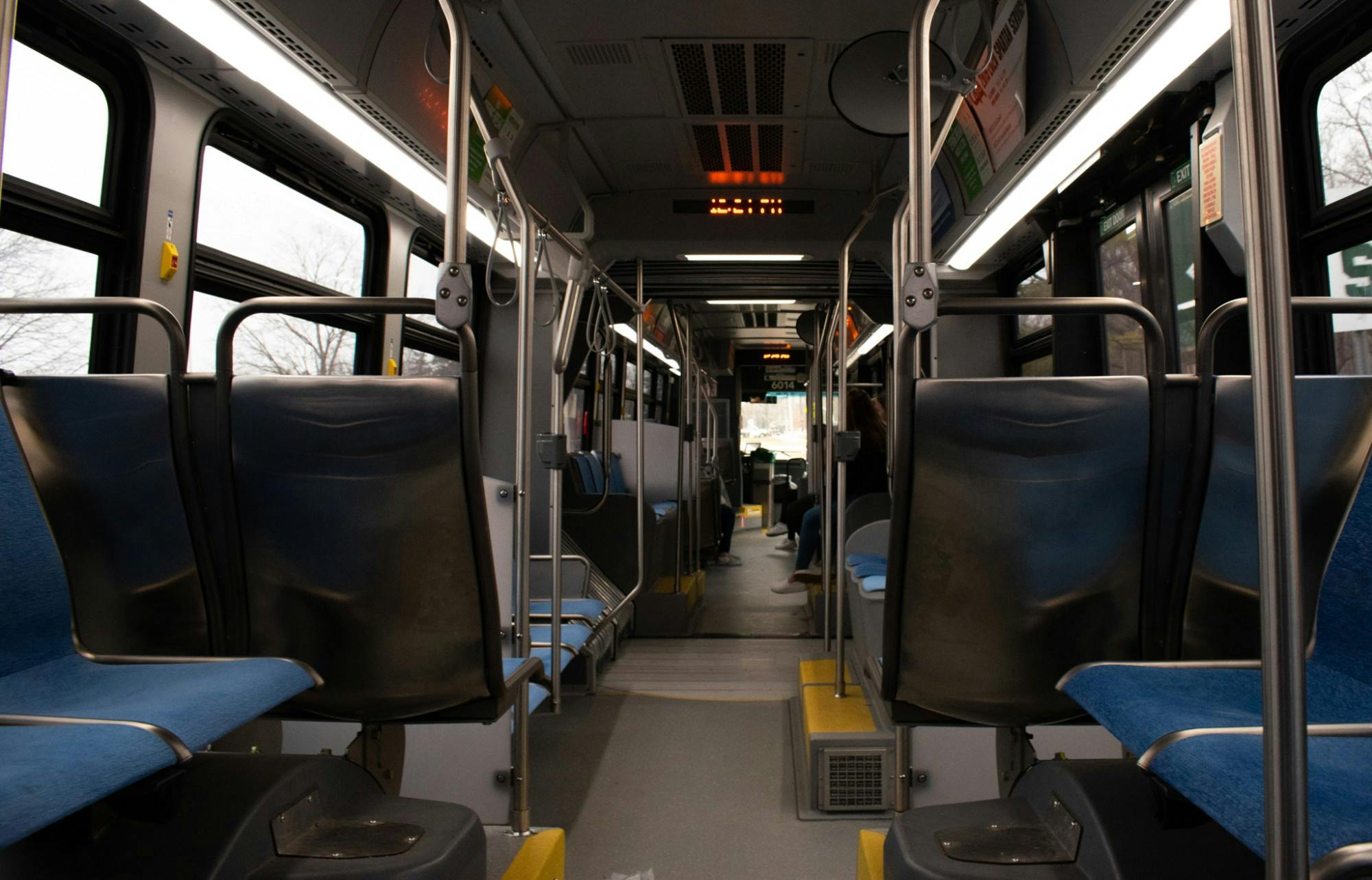 An almost empty CATA bus makes its way to Case Hall after MSU halted in-person classes due to the coronavirus on Mar. 11, 2020.