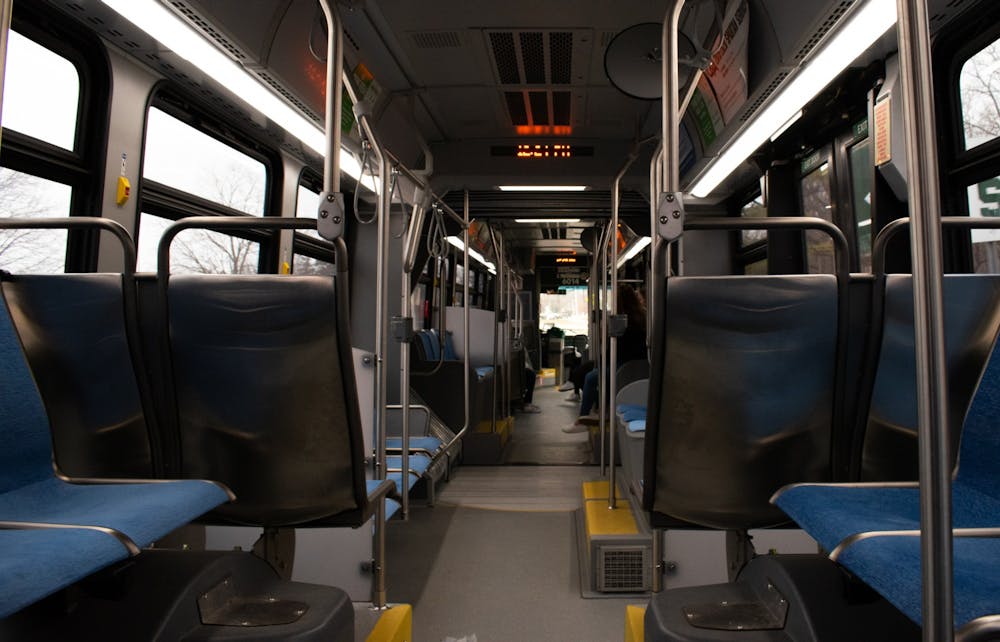 An almost empty CATA bus makes its way to Case Hall after MSU halted in-person classes due to the coronavirus on Mar. 11, 2020.