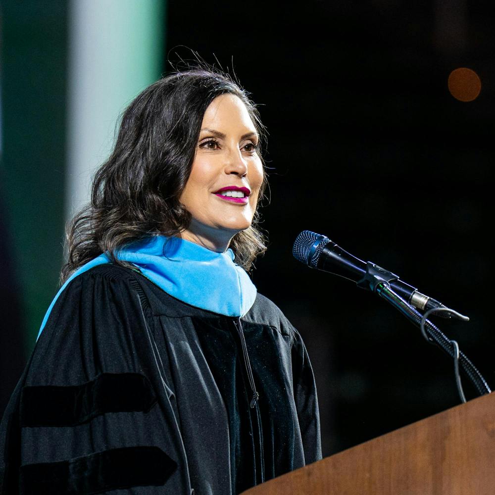 <p>Michigan Governor Gretchen Whitmer gives a speech to the graduating students of Michigan State University during a convocation in East Lansing, Mich., on May 1, 2026.</p>