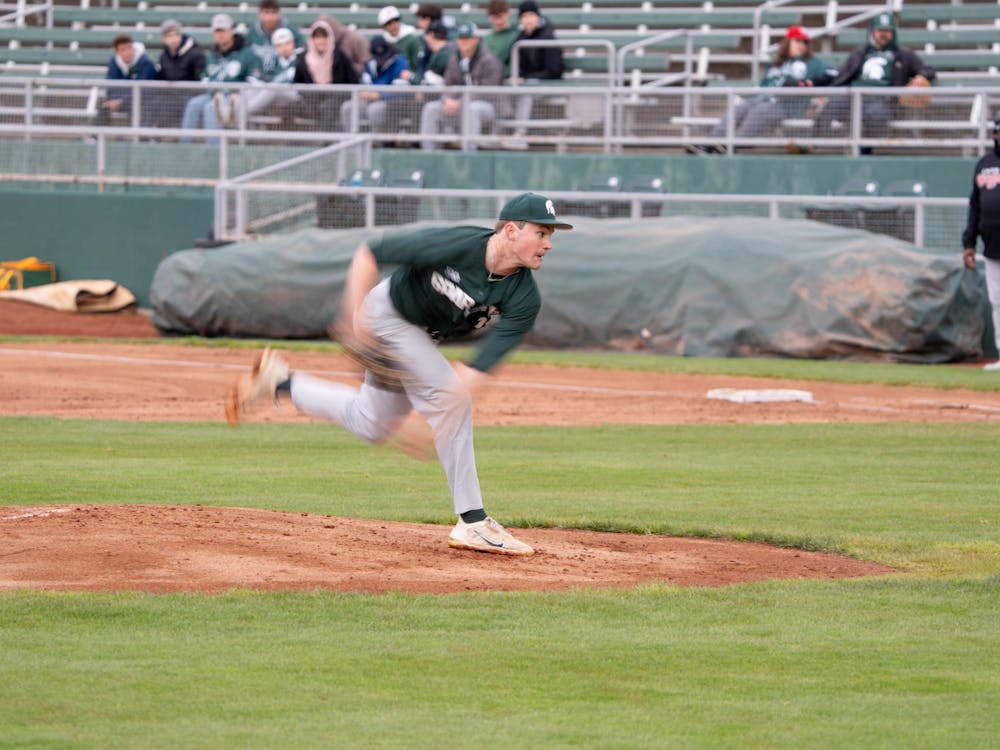 <p>MSU pitcher Aidan Arbaugh hurls one home during the "Crosstown Showdown" at Jackson Field in Lansing, MI on Wednesday, April 3, 2024. MSU changed pitchers numerous times during their 0-18 loss in the exhibition game against the Lansing Lugnuts.</p>