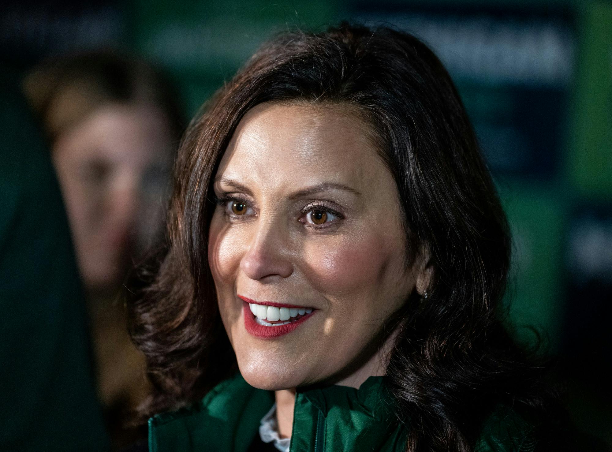 <p>Gov. Gretchen Whitmer speaks to the press at the Democratic GOTV Grand Finale Rally at MSU&#x27;s Auditorium Field on Nov. 7, 2022. ﻿</p>