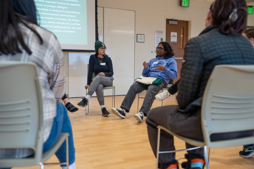 <p>Students engage in a discussion during the event where they gave opinions about how environmentally conscious the world is. ASMSU hosted the Environmental Justice and Legislation event during Earth Week on April 19, 2022. </p>