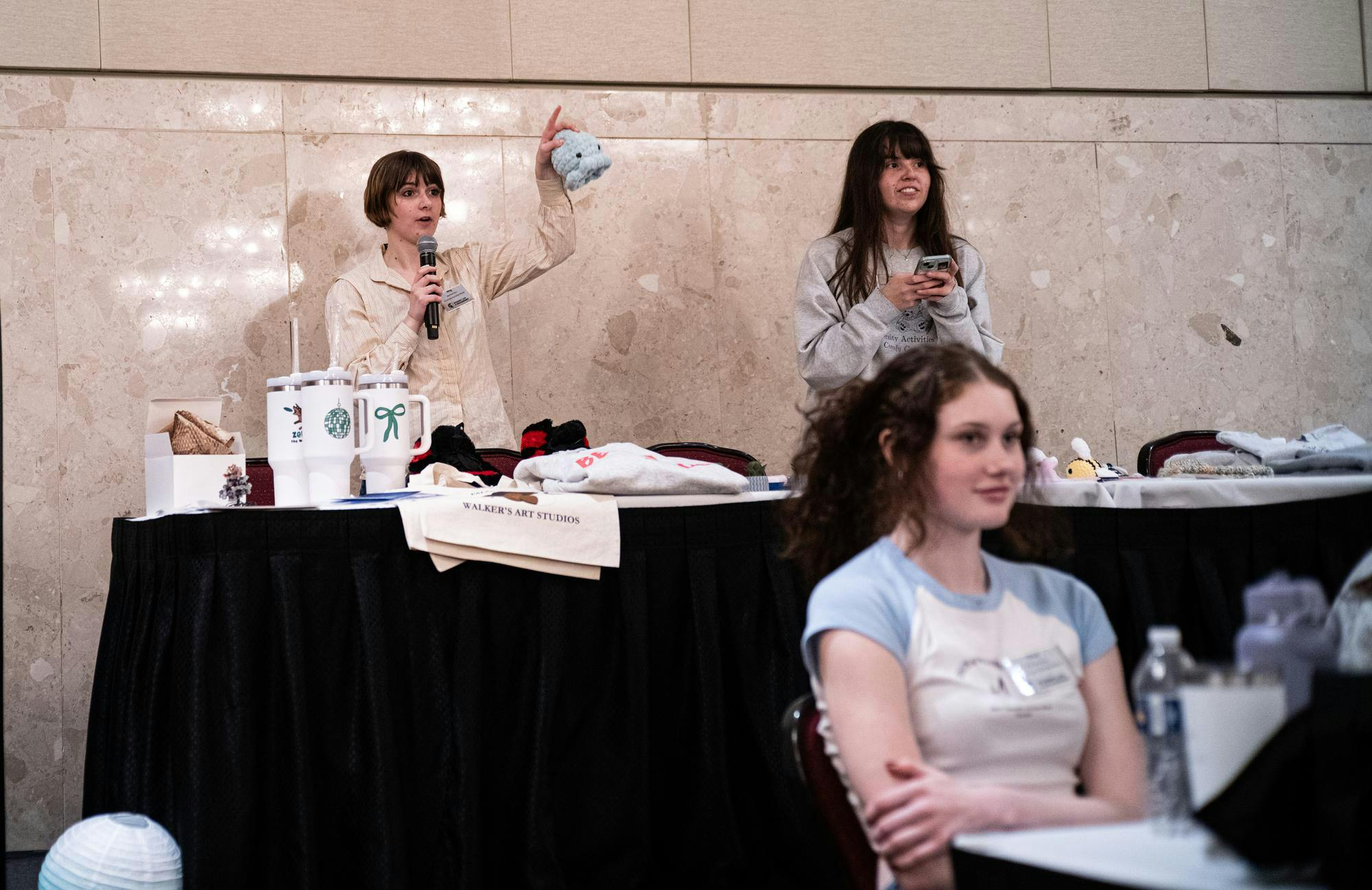 <p>UAB Events Coordinator Meg Vandermark presents the Bidding Blitz at MSU Union on Jan. 23, 2025.</p>