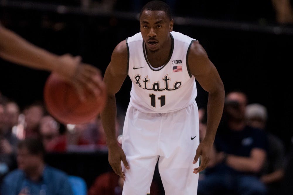 Sophomore guard Lourawls Nairn Jr. during the first half of the game on March 11, 2016 at Bankers Life Fieldhouse in Indianapolis, Indiana. The Spartans defeated the Buckeyes 81-54. 