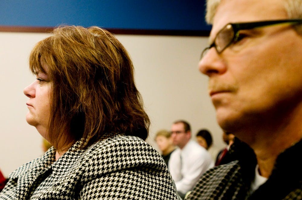 Suzanne Goodenow, mother of murder victim Owen Goodenow, listens as the judge announces the sentence of Benjamin French Wednesday at Lansing's 30th Circuit Court. Goodenow said she believes the sentence was just but that nothing will bring back her son. Jaclyn McNeal/The State News
