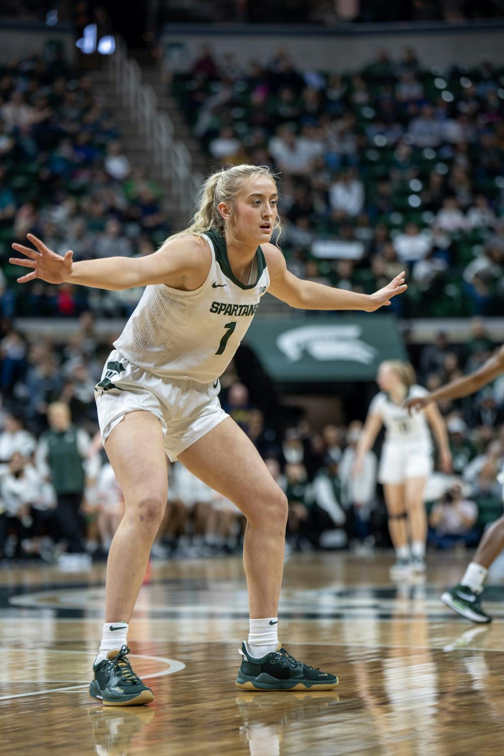 <p>Senior guard/forward Tory Ozment as she plays defense during the MSU v. Rutgers game held at the Breslin Center on Jan. 22, 2023. The Spartans won against Rutgers 85-63.&nbsp;</p>
