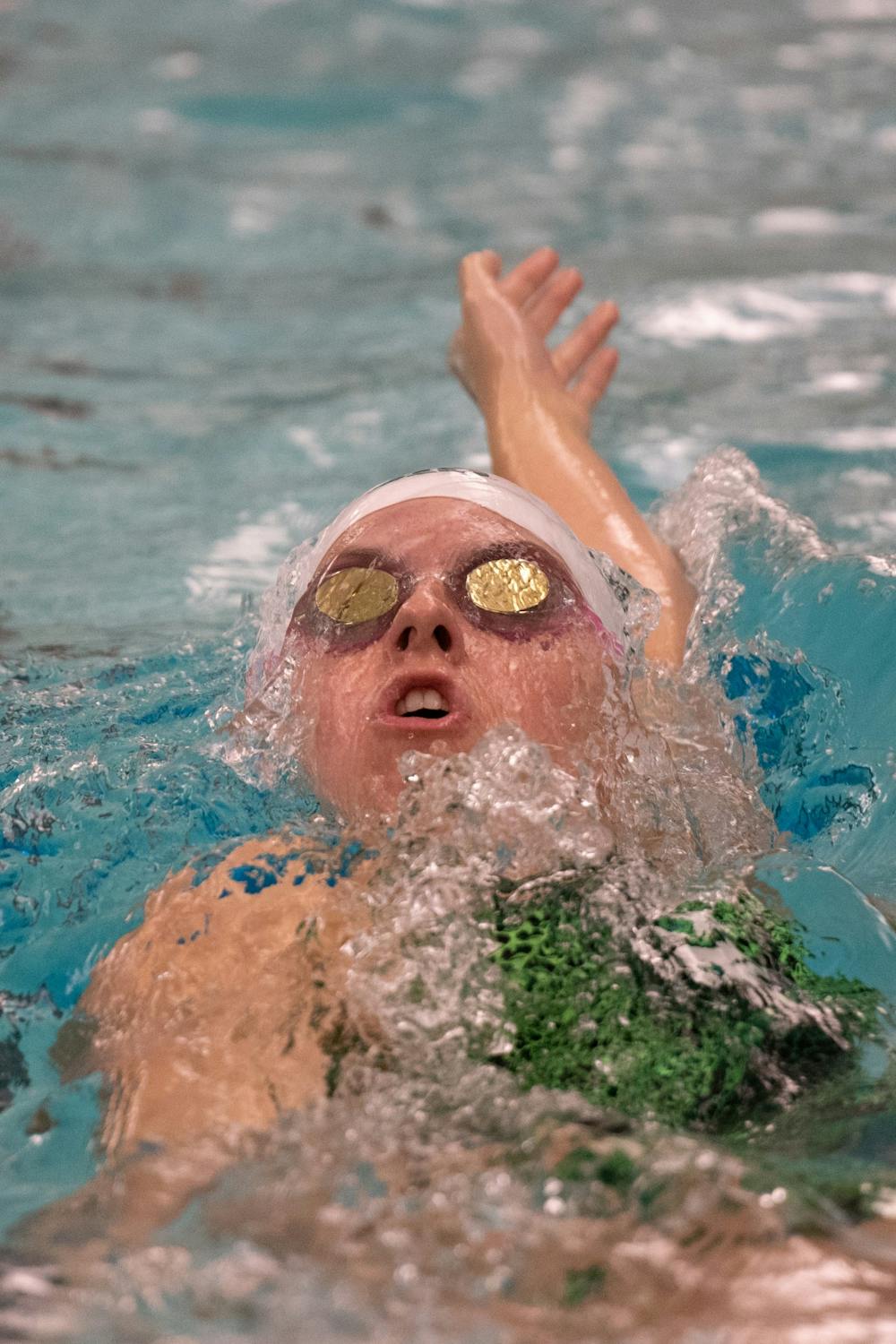 Sophomore Claire Schenden swims during the meet against Cleveland State Jan. 24, 2020 at McCaffree Pool. The Spartans defeated the Vikings, 163.5-135.5.