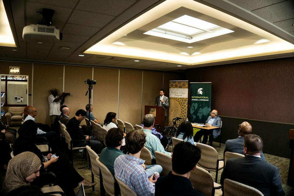 <p>Many people gather during the 20th anniversary celebration of the Muslim Studies program inside the MSU International Center in East Lansing, Mich., on Friday, Sept. 18, 2026.</p>