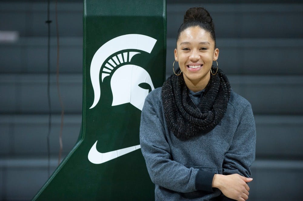 Junior forward Aerial Powers poses for a portrait on Feb. 3, 2016 at Breslin Center. 