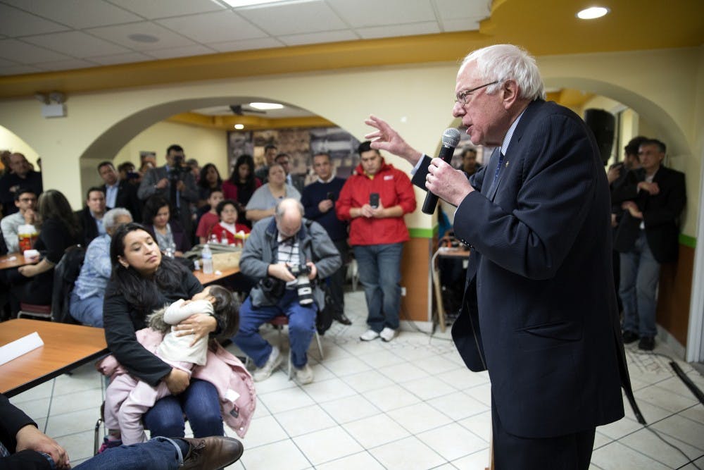 Vermont Sen. and Democratic presidential candidate Bernie Sanders speaks to supporters at El Pollo Feliz restaurant in the Little Village neighborhood of Chicago during a campaign stop on Wednesday, Dec. 23, 2015. (Erin Hooley/Chicago Tribune/TNS)
