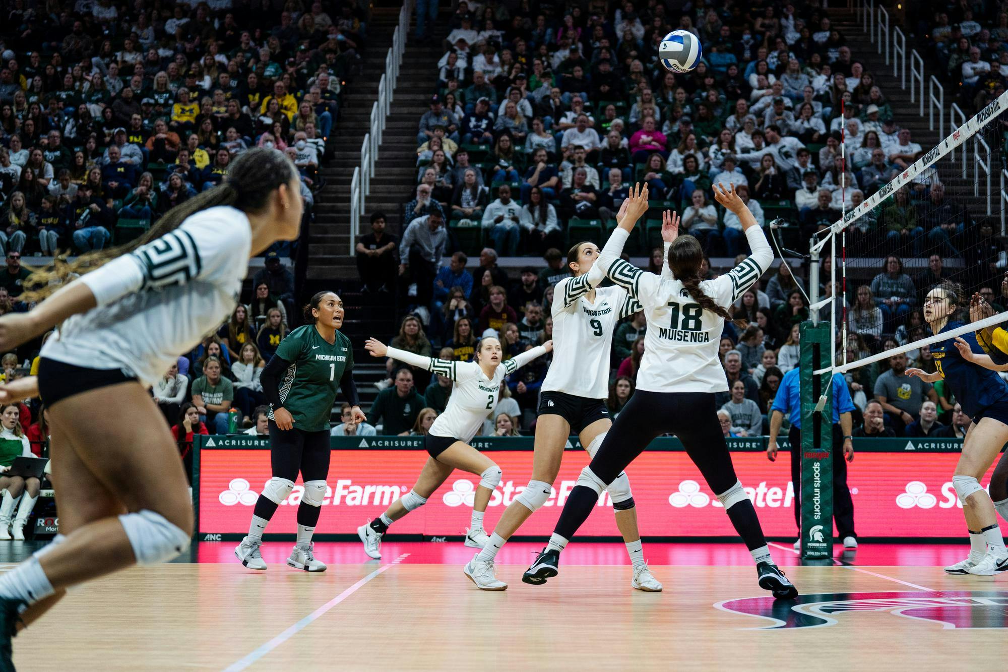 Michigan State volleyball takes on Univeristy of Michigan at the Breslin Center on Nov. 15, 2024. Michigan State won with 3-1.