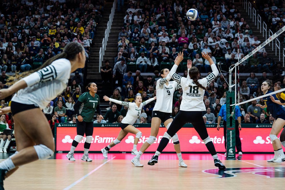 <p>Michigan State volleyball takes on University of Michigan at the Breslin Center on Nov. 15, 2024. Michigan State won with 3-1.</p>