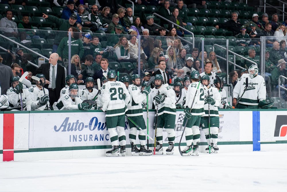 The MSU hockey team during a game against Canisius at Munn Ice Arena on Oct. 19, 2023. The Spartans beat the Griffins 6-3 in one of a two-game series.