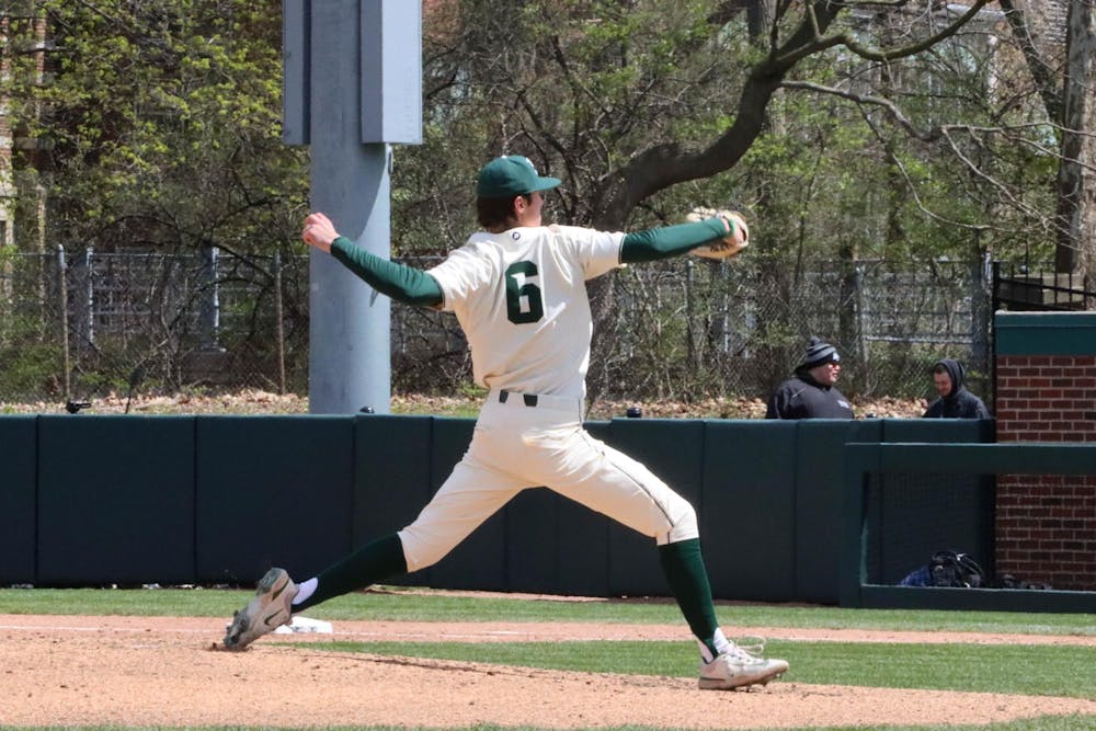 <p>Freshman pitcher winds up a pitch in the fourth inning at the matchup against Penn State at McLane Baseball Stadium on April 21, 2024.</p>