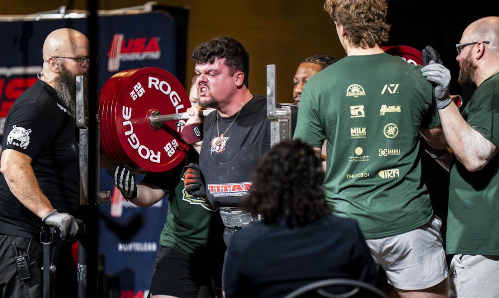 <p>Zachary Hare squats with 282.5 kg at the 2025 USA Powerlifting Michigan State Championships in Lansing, Mich., on Nov. 23, 2025.</p>